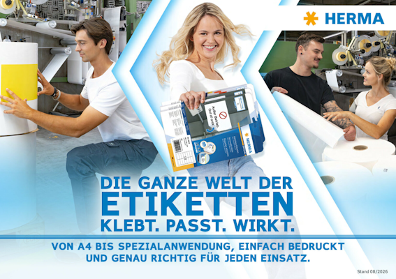 Die komplette Welt der Etiketten, präsentiert von HERMA. Vielfältige Etikettenanwendungen von A4 bis hin zu Speziallösungen.