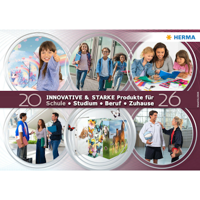 Innovative Produkte für Schule, Studium, Beruf und Zuhause, dargestellt in verschiedenen Szenarien mit Kindern und Erwachsenen.