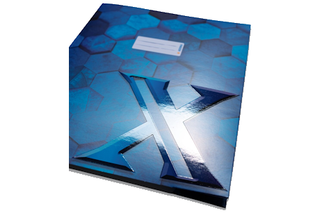 Blauer Heftschoner mit X-Motiv