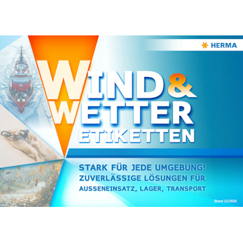 Wind- und Wetteretiketten von HERMA, die Zuverlässigkeit für den Einsatz im Freien, bei der Lagerung und im Transport betonen.