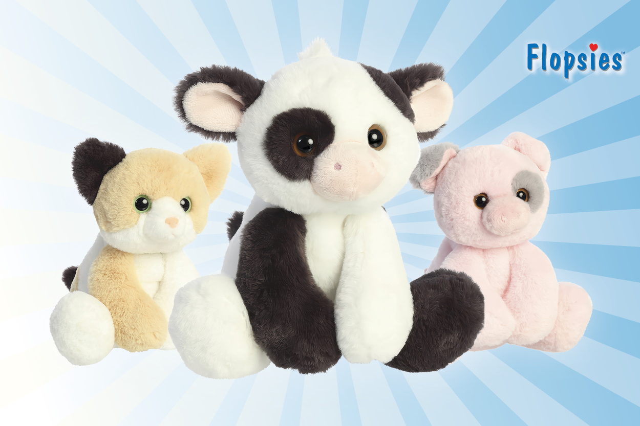 Katze, Kuh und Schwein als Plüschtiere