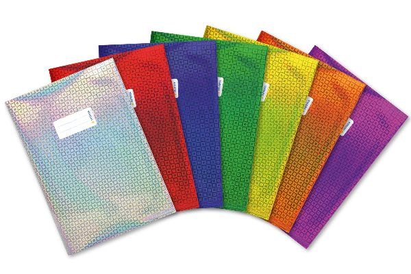 Abbildung eines Heftschoners aus holografischer Glanzfolie in verschiedenen Farben.