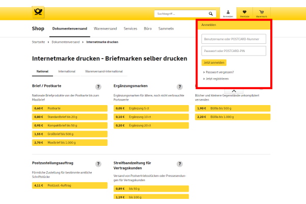 Internetmarke registrieren