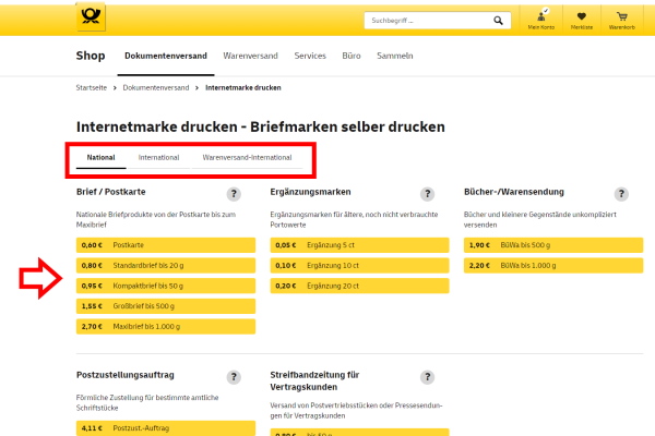 Internetmarke auswählen