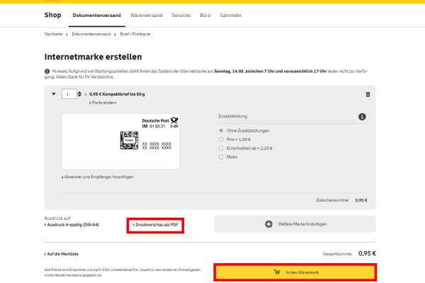 Internetmarke Einkaufswagen