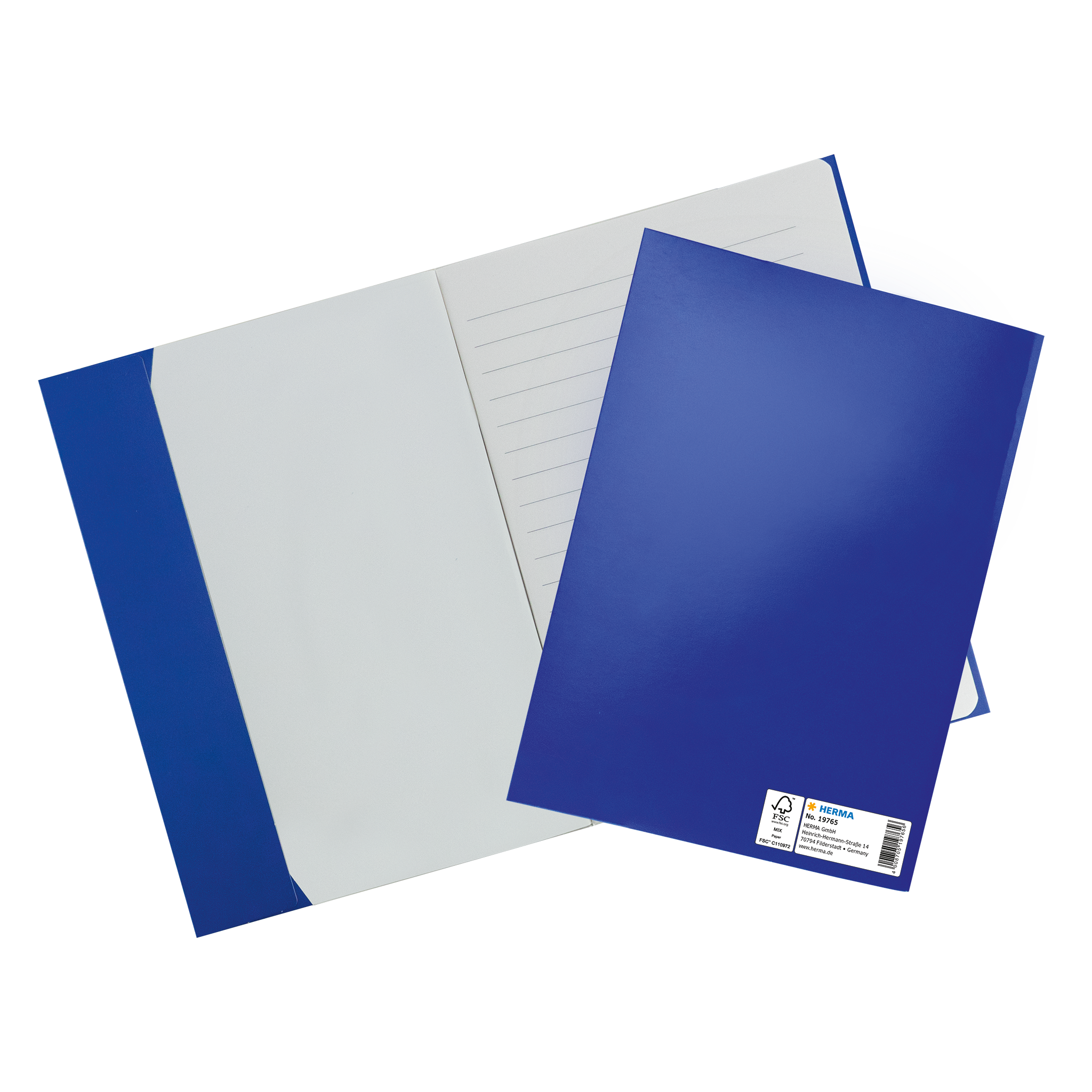 Heftschoner in blau aufgeklappt 