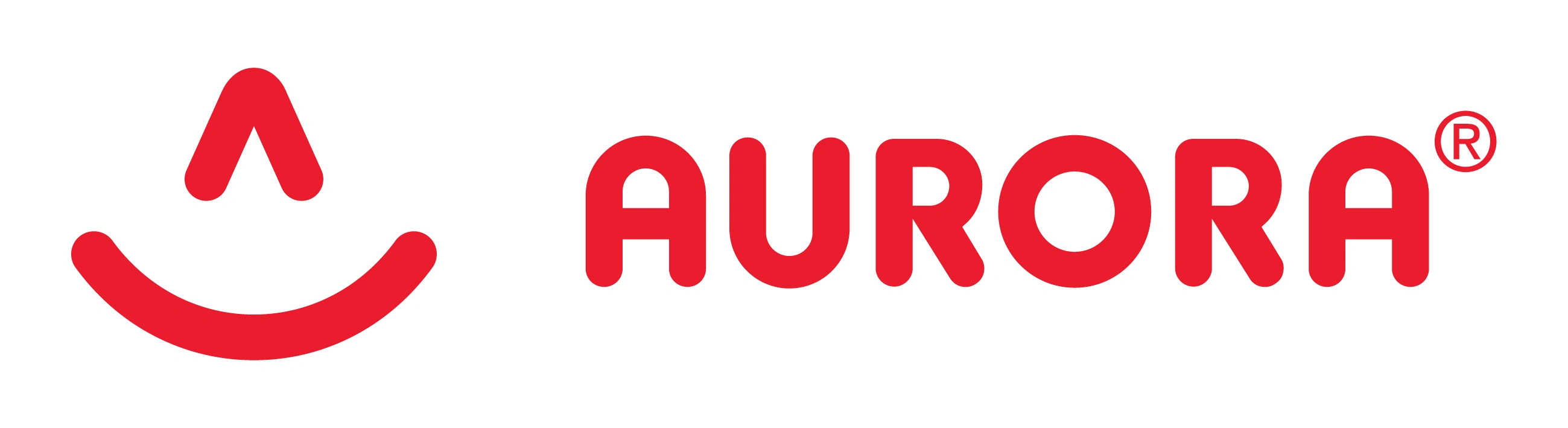 Das Logo von Aurora zeigt ein stilisiertes Lächeln und den Schriftzug 'AURORA' in roter Farbe.