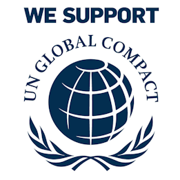 Unterstützung des UN Global Compact mit einem Globus und Lorbeerkranz.