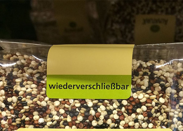Wiederverschließbares Etikett Lebensmittel-Etikettierung bei HERMA