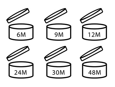 Kosmetik-Etikett Information: Haltbarkeit des Inhaltes