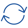 Blaues, kreisförmiges Symbol mit zwei Pfeilen, die einen Kreislauf darstellen, häufig verwendet für Aktualisierungen oder Synchronisation.