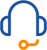 Ein blaues Kopfhörer-Icon mit einem orangefarbenen Mikrofon, das zusammen eine stilisierte Darstellung von Audio oder Kommunikation symbolisiert.