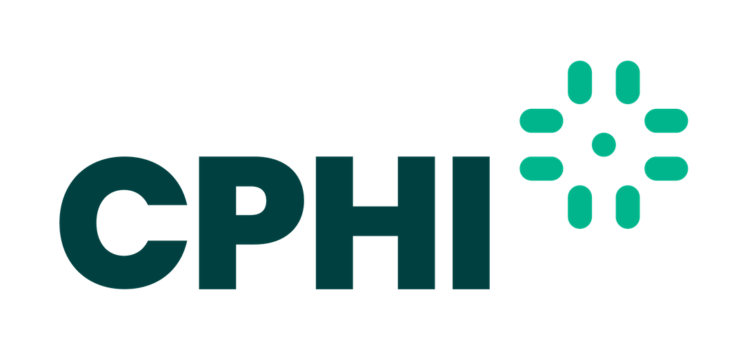 Logo von CPHI mit stilisierten grafischen Elementen in Grün und Schwarz.