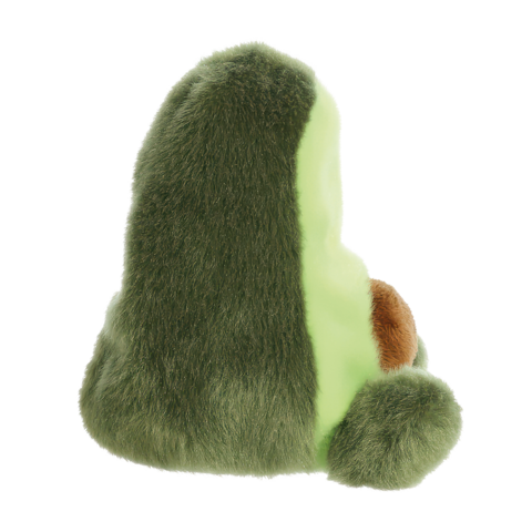Kuscheliges, grünes Avocado-Plüschtier mit einem braunen Fleck, das die Form einer Avocado nachahmt.