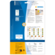 Produktverpackung von HERMA mit Informationen zu Etiketten, Software und Anwendungshinweisen. Enthält Farbcodes und QR-Code.