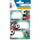 Fußballmotiv-Etiketten, die Platz für Notizen bieten. Enthalten sind drei Etiketten mit verschiedenen Fußballspielern und Punkteständen.