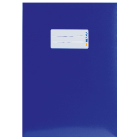 Blauer Umschlag mit einem weißen Adressfeld und dem Aufdruck "HERMA".