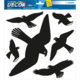 Schwarze Silhouetten von verschiedenen Vögeln auf transparentem Hintergrund, geeignet für Fensterdekoration.
