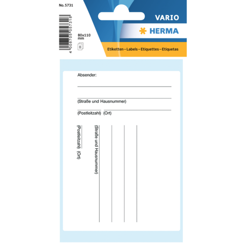 Formular für Adressangaben mit Feldern für Absender und Empfänger, einschließlich Straße, Hausnummer, Postleitzahl und Ort.