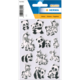 Tieraufkleber mit Pandas, Zebras und Giraffen in Schwarz-Weiß. Enthält verschiedene Designs von Tieren in verschiedenen Posen.