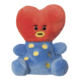 Ein plüschiger Teddybär mit einem roten Herzkopf und blauen Körper, der gelbe Punkte hat.