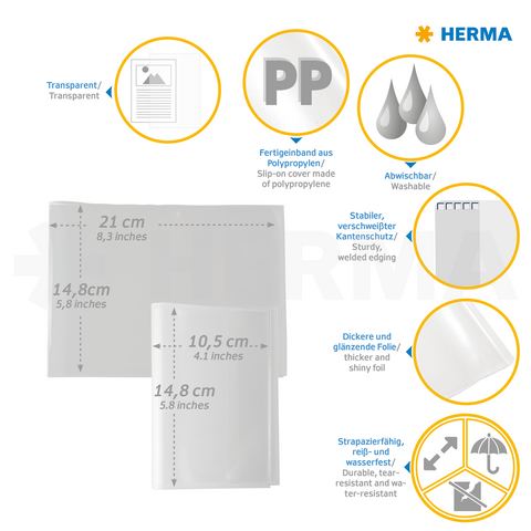 Transparente Polypropylen-Hüllen aus abwaschbarem Material, mit stabilen Kanten und in verschiedenen Größen erhältlich. Perfekt zum Schutz von Dokumenten.
