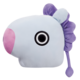 Kissen in Form eines Einhornkopfes mit blauer Farbe, lila Mähne und einem großen schwarzen Auge.