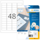 Etikettenbogen mit 48 Etiketten, verpackt von Herma. Enthält Informationen zur Verwendung mit Tintenstrahldruckern und Software.