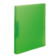 Grüner, transparenter Ordner mit einer glatten Oberfläche und einem stabilen Standfuß. Ideal für die Aufbewahrung von Dokumenten.