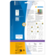 Rückseite einer Verpackung für HERMA Produkte, mit Informationen zu Software, Anwendungshinweisen und einer Übersicht über verschiedene Etikettenformate.