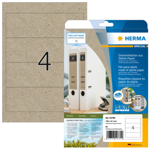 Ordneretiketten aus Silphie-Papier, 126 x 61 mm, Packung mit 80 Etiketten, geeignet für Aktenordner.