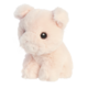 Ein weiches, plüschiges Schweinchen mit großen, runden Augen und kleinen Ohren, das aufrecht sitzt.