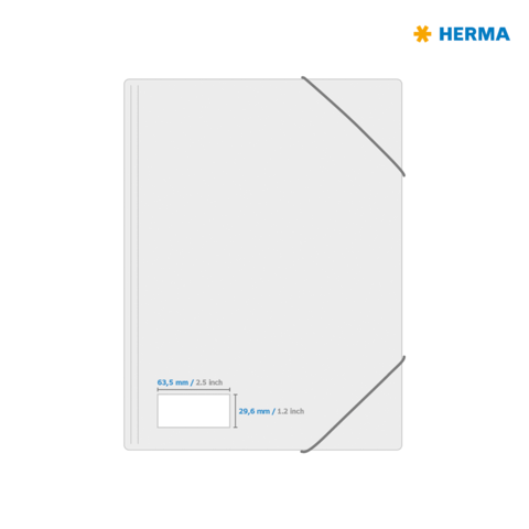 Transparente Dokumentenmappe mit Gummiband, Maße: 63,5 mm x 29,6 mm. Hersteller: HERMA.