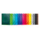 Bunte Ordner in verschiedenen Farben, angeordnet in einer Reihe, von grün über blau bis rot, gelb und braun.