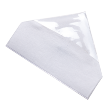 Ein weißer, dreieckiger Spachtel mit einer glatten Oberfläche, geeignet für das Auftragen oder Glätten von Materialien.