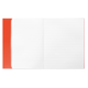 Offenes Notizbuch mit linierten Seiten und rotem Einband. Die Seiten sind leer und bereit zum Beschreiben oder Notieren.