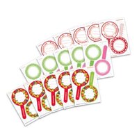 Gruppenbild mit Etiketten in verschiedenen Farben