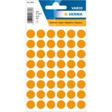 Packung mit 240 orangefarbenen runden Etiketten, Durchmesser 13 mm, für verschiedene Beschriftungszwecke.