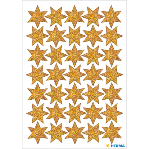 Ein Blatt mit 48 goldenen Sternen, die gleichmäßig angeordnet sind. Jeder Stern hat eine glitzernde Oberfläche und eine fünfzackige Form.