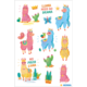 Bunte Illustrationen von Lamas in verschiedenen Posen, mit Accessoires und Sprüchen wie "Llama need no drama" und "No prob llama".