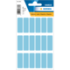 Blaues Etikettenblatt mit 90 selbstklebenden Etiketten in rechteckiger Form, Größe 12 x 34 mm.