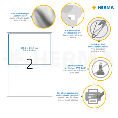Hochwertige Acetatfolie von HERMA, rückstandslos ablösbar, perfekt für Laser- und Kopiergeräte, Maße 199,6 x 143,5 mm.