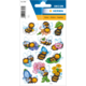 Bienen-Sticker in verschiedenen Farben und Posen, umgeben von Blumen. Enthält insgesamt 12 verschiedene Designs.