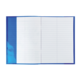 Ein offenes Notizbuch mit leeren, linierten Seiten in einem blauen Einband.