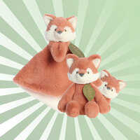 Grüner Strahlenhintergrund mit dem Softspielzeug Francis Fox von Aurora