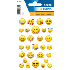 Bogen mit verschiedenen Emoji-Stickern, darunter lachende Gesichter, Herzen und verschiedene emotionale Ausdrücke.