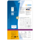 Produktverpackung von HERMA mit Informationen zu Software und Anwendungshinweisen. Enthält QR-Code und verschiedene Diagramme zur Nutzung.