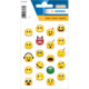 Aufkleber mit verschiedenen gelben Emojis, darunter lächelnde, wütende und verliebte Gesichter, sowie ein grünes und ein blaues Emoji.