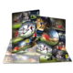 Eine Collage von Fußballspielern in verschiedenen Spielszenen, die Tore schießen und den Ball dribbeln, vor einem beleuchteten Stadionhintergrund.
