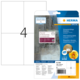 Packung mit strapazierfähigen Etiketten von Herma, inklusive Anweisungen zur Nutzung und Softwarehinweisen.